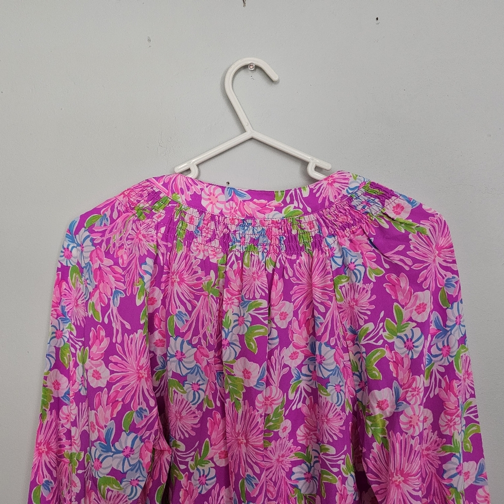 NWOT Lily Pulitzer Silk Pink Floral Blouse - Picture 6 of 10